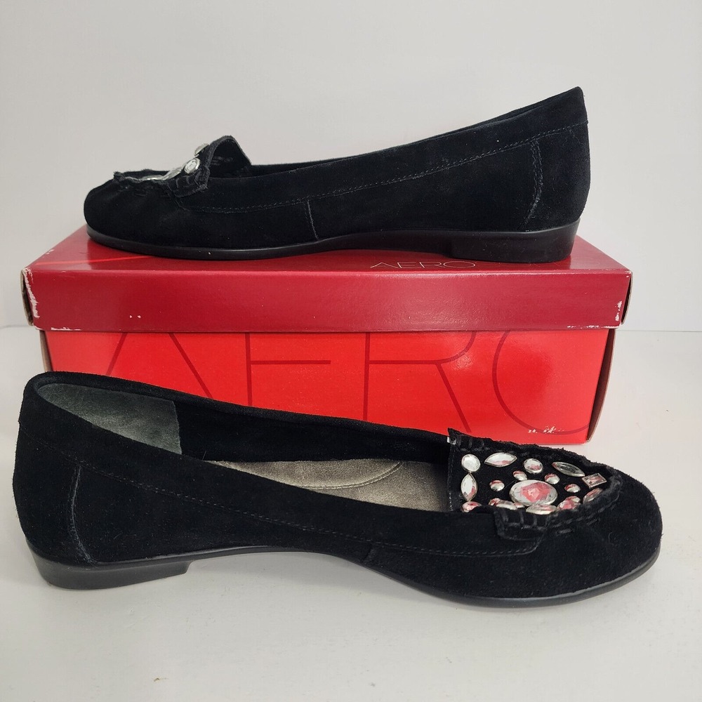 Aerosoles Outbec Loafers Black Suede Rhinestone Embellished Women Size 10M